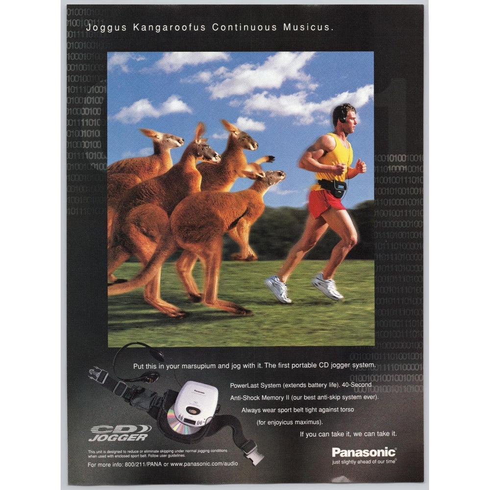 Panasonic‎ CD Jogger Portable Player Kangaroo Runner Vintage Print Ad 1999